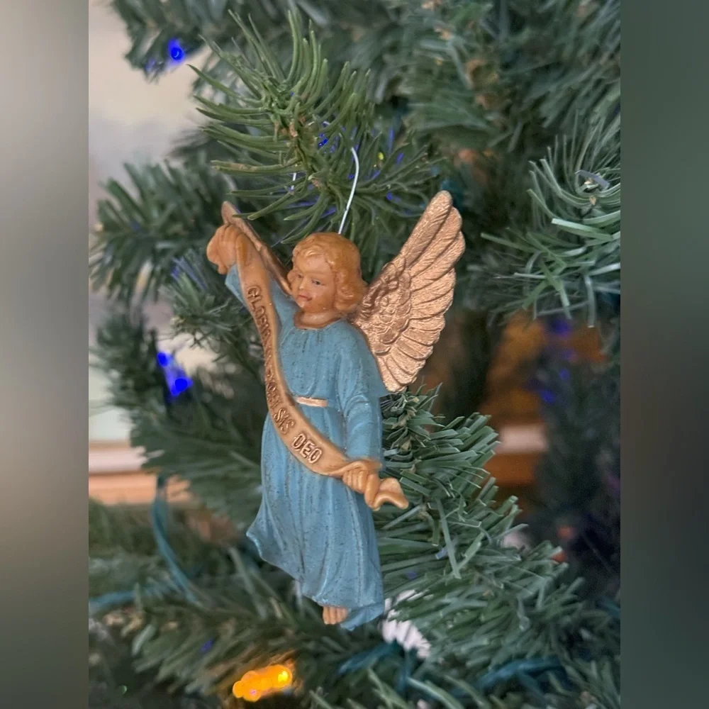 Vintage 1973 Gloria In Excelsis Deo Blue and Gold Angel Christmas Ornament